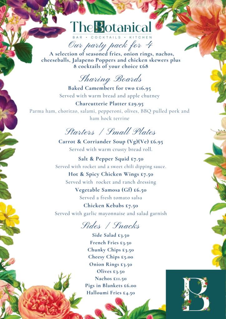 Evening Menu – The Botanical – Port Solent