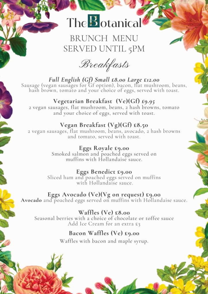 brunch Menu – The Botanical – Port Solent