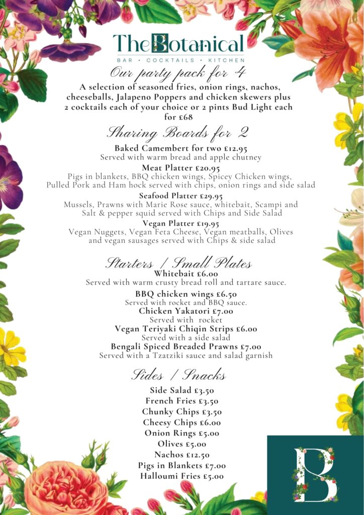 Evening Menu – The Botanical – Port Solent